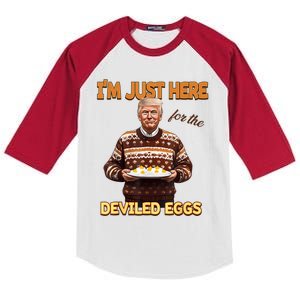 Funny Trump Thanksgiving IM Just Here For The Deviled Eggs Kids Colorblock Raglan Jersey