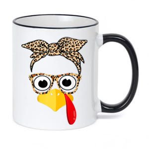 Funny Thanksgiving Turkey Face Leopard Glasses Family Costume 11oz Black Color Changing Mug