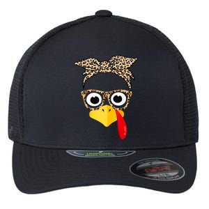 Funny Thanksgiving Turkey Face Leopard Glasses Family Costume Flexfit Unipanel Trucker Cap