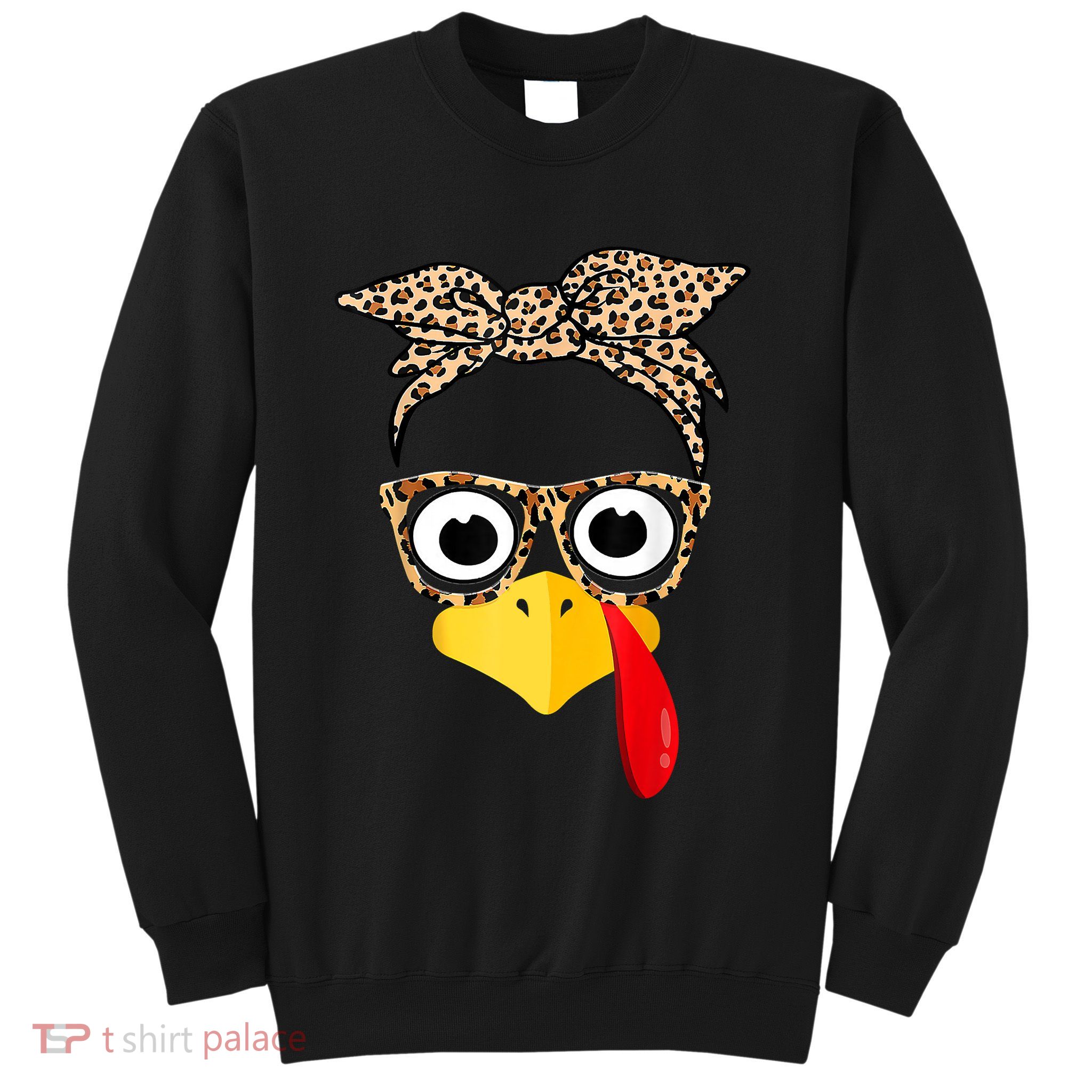 Funny Thanksgiving Turkey Face Leopard Glasses Family Costume Sweatshirt