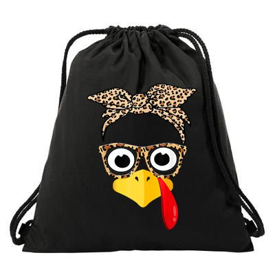 Funny Thanksgiving Turkey Face Leopard Glasses Family Costume Drawstring Bag