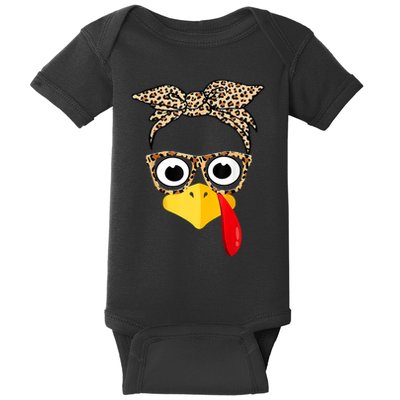 Funny Thanksgiving Turkey Face Leopard Glasses Family Costume Baby Bodysuit