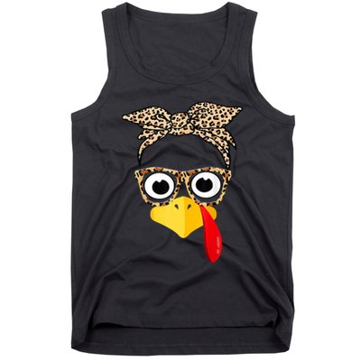 Funny Thanksgiving Turkey Face Leopard Glasses Family Costume Tank Top