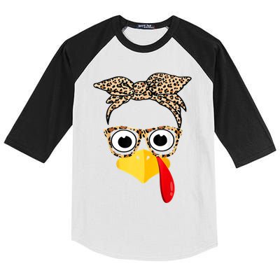 Funny Thanksgiving Turkey Face Leopard Glasses Family Costume Kids Colorblock Raglan Jersey
