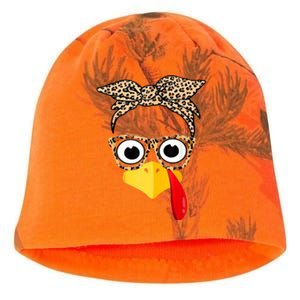 Funny Thanksgiving Turkey Face Leopard Glasses Family Costume Kati - Camo Knit Beanie