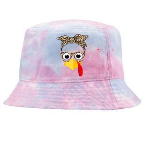 Funny Thanksgiving Turkey Face Leopard Glasses Family Costume Tie-Dyed Bucket Hat