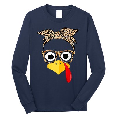 Funny Thanksgiving Turkey Face Leopard Glasses Family Costume Long Sleeve Shirt