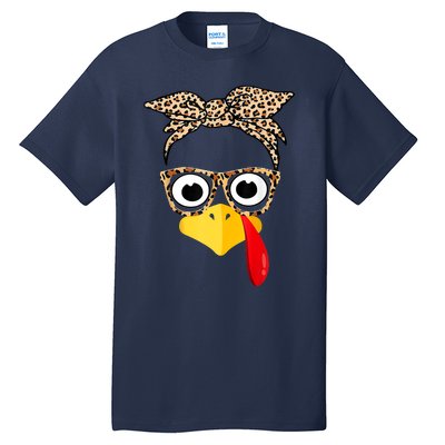 Funny Thanksgiving Turkey Face Leopard Glasses Family Costume Tall T-Shirt