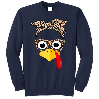 Funny Thanksgiving Turkey Face Leopard Glasses Family Costume Tall Sweatshirt