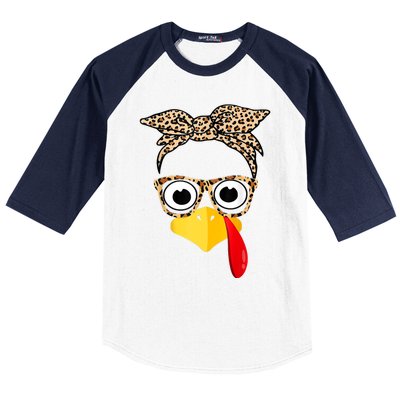 Funny Thanksgiving Turkey Face Leopard Glasses Family Costume Baseball Sleeve Shirt