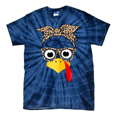 Funny Thanksgiving Turkey Face Leopard Glasses Family Costume Tie-Dye T-Shirt