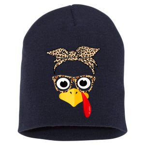 Funny Thanksgiving Turkey Face Leopard Glasses Family Costume Short Acrylic Beanie