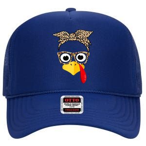 Funny Thanksgiving Turkey Face Leopard Glasses Family Costume High Crown Mesh Back Trucker Hat