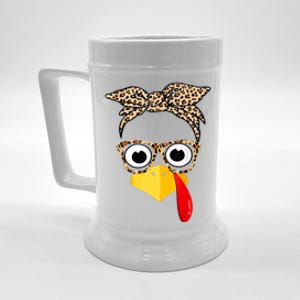 Funny Thanksgiving Turkey Face Leopard Glasses Family Costume Beer Stein