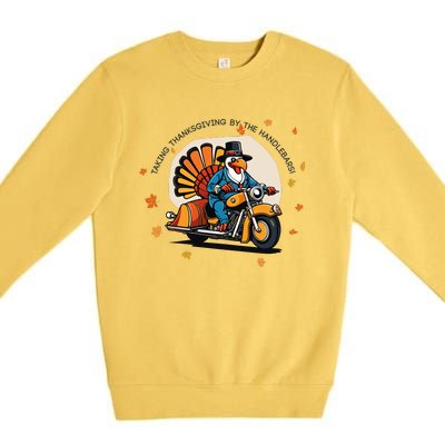 Funny Turkey Thanksgiving Slogan Funny Motorbiker Turkey Quote Funny Thanksgivin Premium Crewneck Sweatshirt