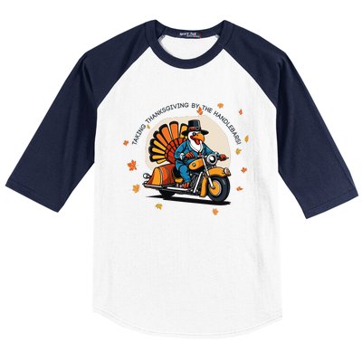 Funny Turkey Thanksgiving Slogan Funny Motorbiker Turkey Quote Funny Thanksgivin Baseball Sleeve Shirt