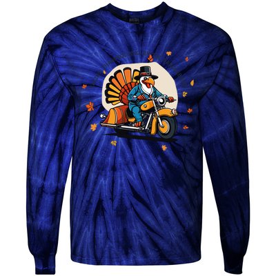 Funny Turkey Thanksgiving Slogan Funny Motorbiker Turkey Quote Funny Thanksgivin Tie-Dye Long Sleeve Shirt