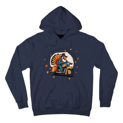 Funny Turkey Thanksgiving Slogan Funny Motorbiker Turkey Quote Funny Thanksgivin Tall Hoodie