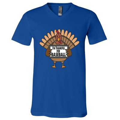 Funny Thanksgiving Turkey IM Thankful For Baseball Gift V-Neck T-Shirt