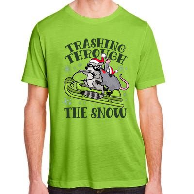 Funny Trashing Through The Snow Sleding Raccoon And Opossum Adult ChromaSoft Performance T-Shirt