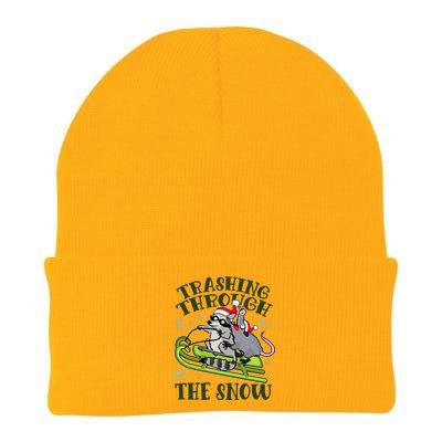 Funny Trashing Through The Snow Sleding Raccoon And Opossum Knit Cap Winter Beanie