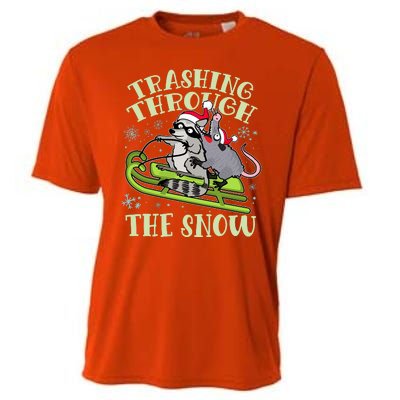 Funny Trashing Through The Snow Sleding Raccoon And Opossum Cooling Performance Crew T-Shirt