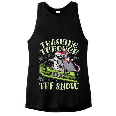 Funny Trashing Through The Snow Sleding Raccoon And Opossum Ladies PosiCharge Tri-Blend Wicking Tank