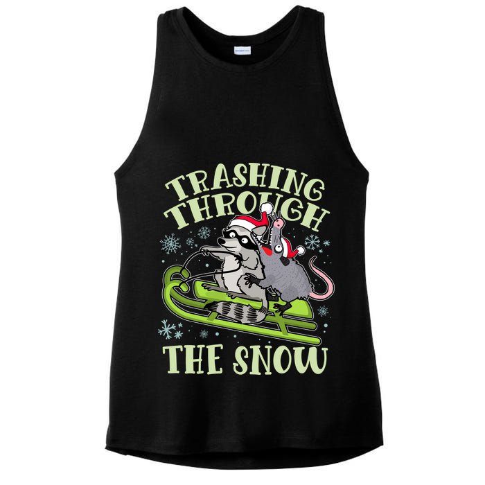Funny Trashing Through The Snow Sleding Raccoon And Opossum Ladies PosiCharge Tri-Blend Wicking Tank