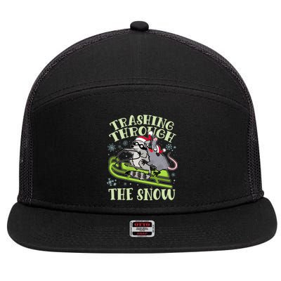 Funny Trashing Through The Snow Sleding Raccoon And Opossum 7 Panel Mesh Trucker Snapback Hat