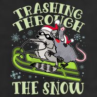 Funny Trashing Through The Snow Sleding Raccoon And Opossum 7 Panel Mesh Trucker Snapback Hat