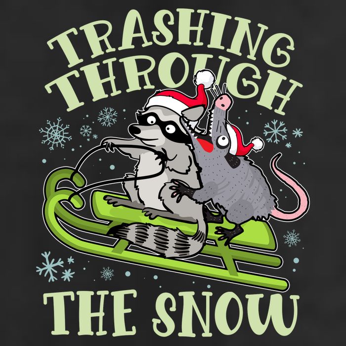 Funny Trashing Through The Snow Sleding Raccoon And Opossum 7 Panel Mesh Trucker Snapback Hat