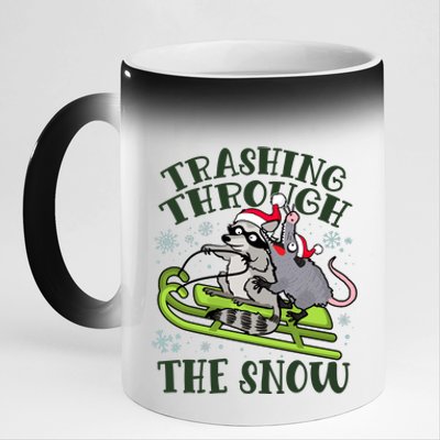 Funny Trashing Through The Snow Sleding Raccoon And Opossum 11oz Black Color Changing Mug