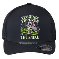 Funny Trashing Through The Snow Sleding Raccoon And Opossum Flexfit Unipanel Trucker Cap