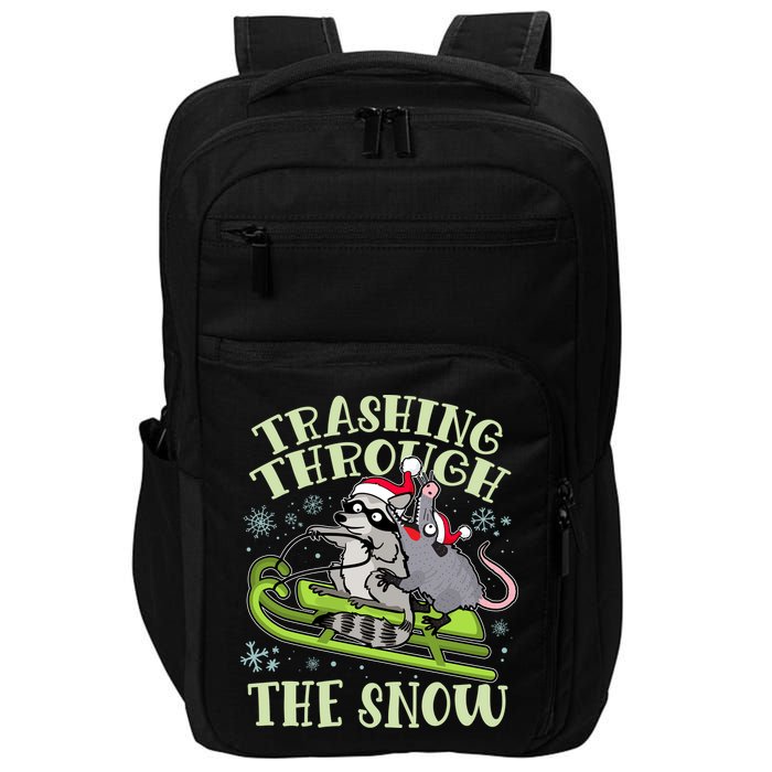 Funny Trashing Through The Snow Sleding Raccoon And Opossum Impact Tech Backpack