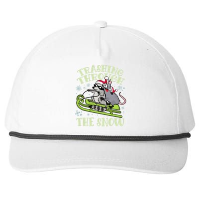 Funny Trashing Through The Snow Sleding Raccoon And Opossum Snapback Five-Panel Rope Hat