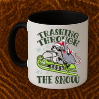 Funny Trashing Through The Snow Sleding Raccoon And Opossum Mug