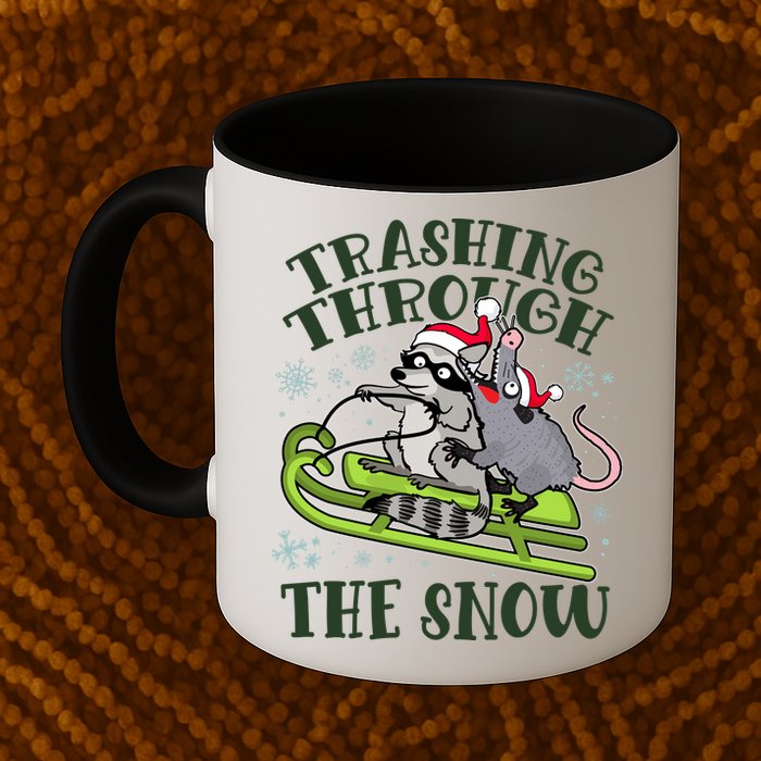 Funny Trashing Through The Snow Sleding Raccoon And Opossum Mug