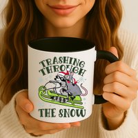 Funny Trashing Through The Snow Sleding Raccoon And Opossum Mug
