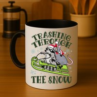 Funny Trashing Through The Snow Sleding Raccoon And Opossum Mug
