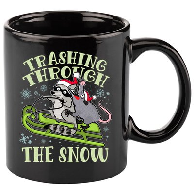 Funny Trashing Through The Snow Sleding Raccoon And Opossum 11oz C Handle Ceramic Mug