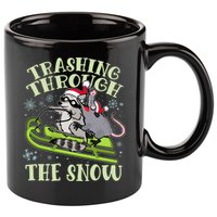 Funny Trashing Through The Snow Sleding Raccoon And Opossum 11oz C Handle Ceramic Mug