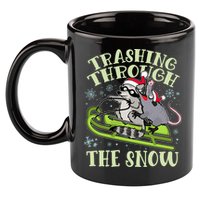Funny Trashing Through The Snow Sleding Raccoon And Opossum 11oz C Handle Ceramic Mug