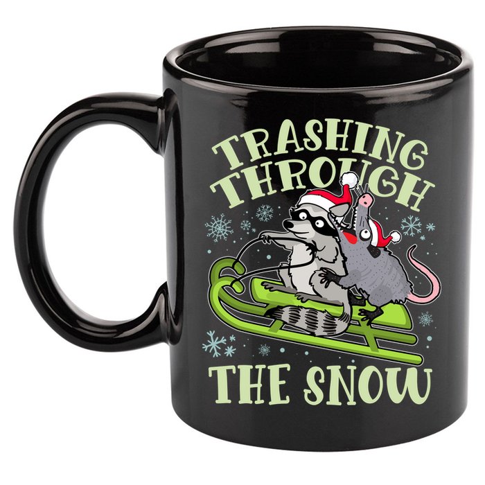 Funny Trashing Through The Snow Sleding Raccoon And Opossum 11oz C Handle Ceramic Mug