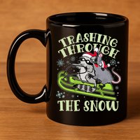 Funny Trashing Through The Snow Sleding Raccoon And Opossum 11oz C Handle Ceramic Mug
