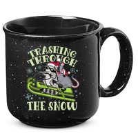 Funny Trashing Through The Snow Sleding Raccoon And Opossum 15oz Campfire Ceramic Mug