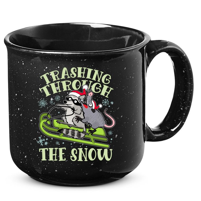 Funny Trashing Through The Snow Sleding Raccoon And Opossum 15oz Campfire Ceramic Mug
