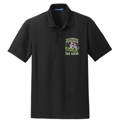 Funny Trashing Through The Snow Sleding Raccoon And Opossum Dry Zone Grid Polo