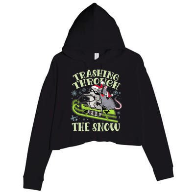 Funny Trashing Through The Snow Sleding Raccoon And Opossum Crop Fleece Hoodie