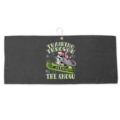 Funny Trashing Through The Snow Sleding Raccoon And Opossum Large Microfiber Waffle Golf Towel