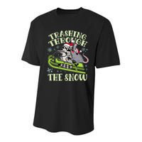 Funny Trashing Through The Snow Sleding Raccoon And Opossum Youth Performance Sprint T-Shirt